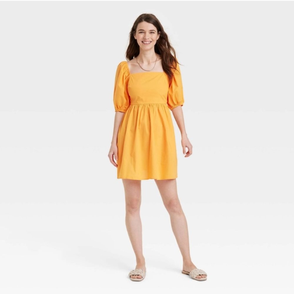 Women's Puff 3/4 Sleeve Mini Dress - A New Day Orange Size XS New With Tags 3